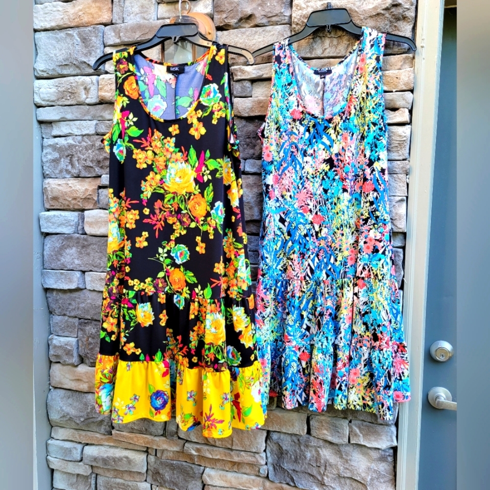 MSK Floral Dresses - Black and Yellow, Blue and Multicolor